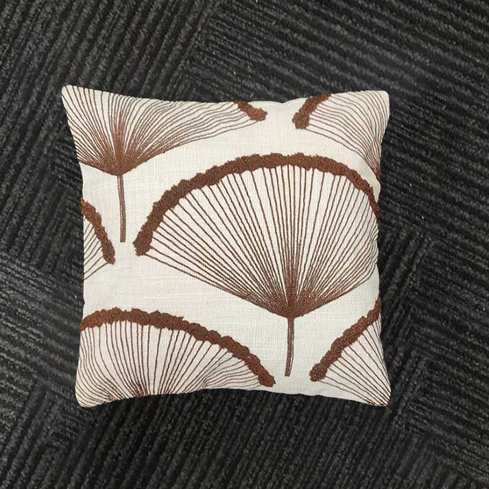 Modern Botanical Fan Leaf Embroidery on Textured Fabric