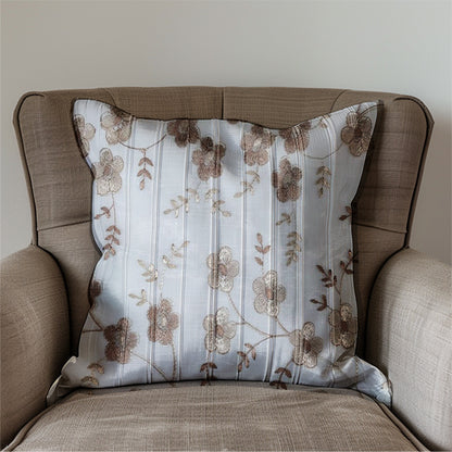 Delicate Blossoms on Sheer Fabric: Golden Floral Embroidery Pattern
