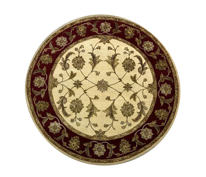 Heritage Hues - Traditional Handknotted Ivory & Red Colour Wool & Silk Rug
