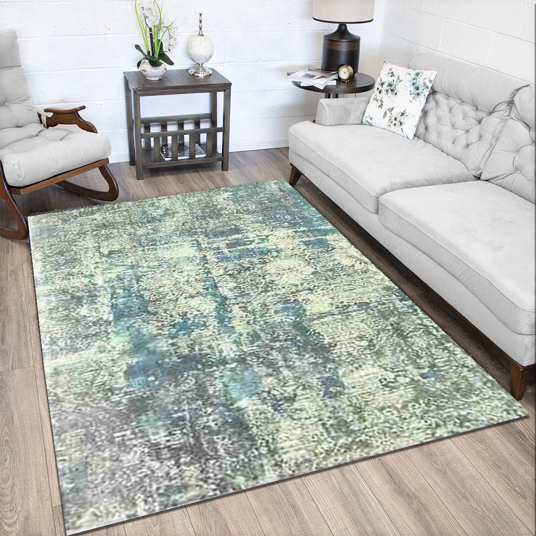 Cosmic Collection- Handloom Modern Green & Blue Colour Viscose Rug.