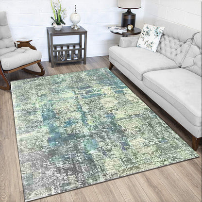 Cosmic Collection- Handloom Modern Green & Blue Colour Viscose Rug.