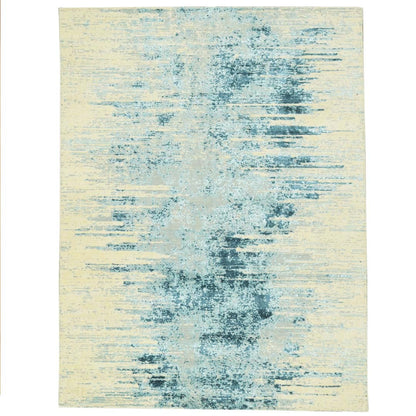 Handknotted Beige & Blue Colour  Wool/Viscose Rug.
