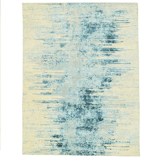Handknotted Beige & Blue Colour  Wool/Viscose Rug.