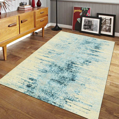 Handknotted Beige & Blue Colour  Wool/Viscose Rug.