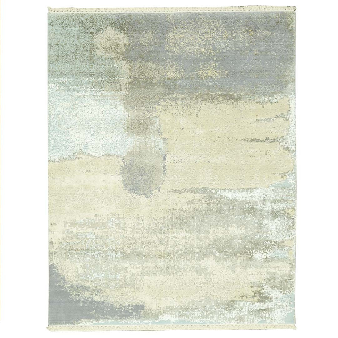 Handknotted Beige, Grey & Ivory Colour Wool/Viscose Rug