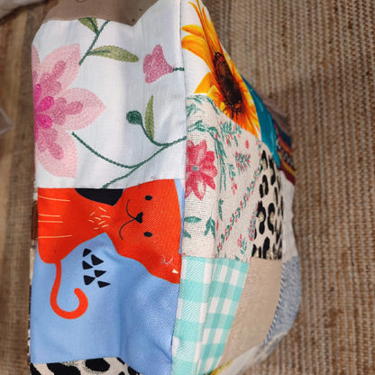 Colorful Patchwork Tote Bag – Handmade Multi-Design Fabric Shoulder Bag