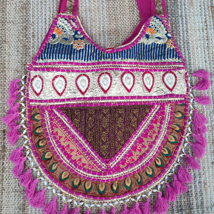 Ethnic Embroidered Shoulder Bag – Traditional Handmade Sling with Tassels