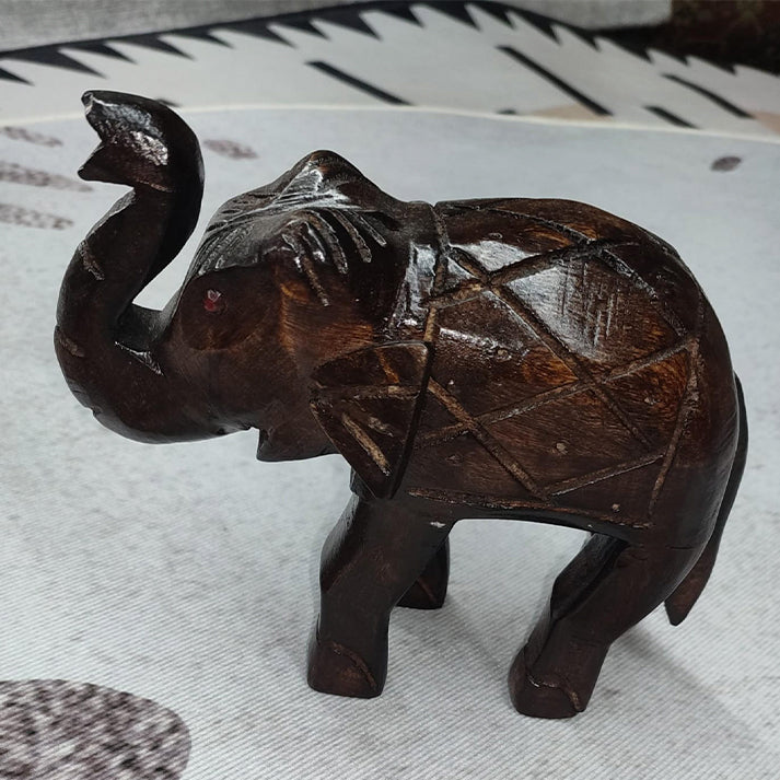 Handcrafted Wooden Elephant Figurine – Decorative Home Accent