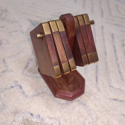 Handcrafted Wooden Coaster Set with Stand | Elegant Tabletop Accessory