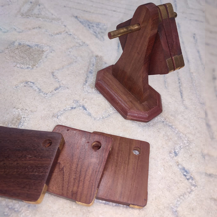 Handcrafted Wooden Coaster Set with Stand | Elegant Tabletop Accessory