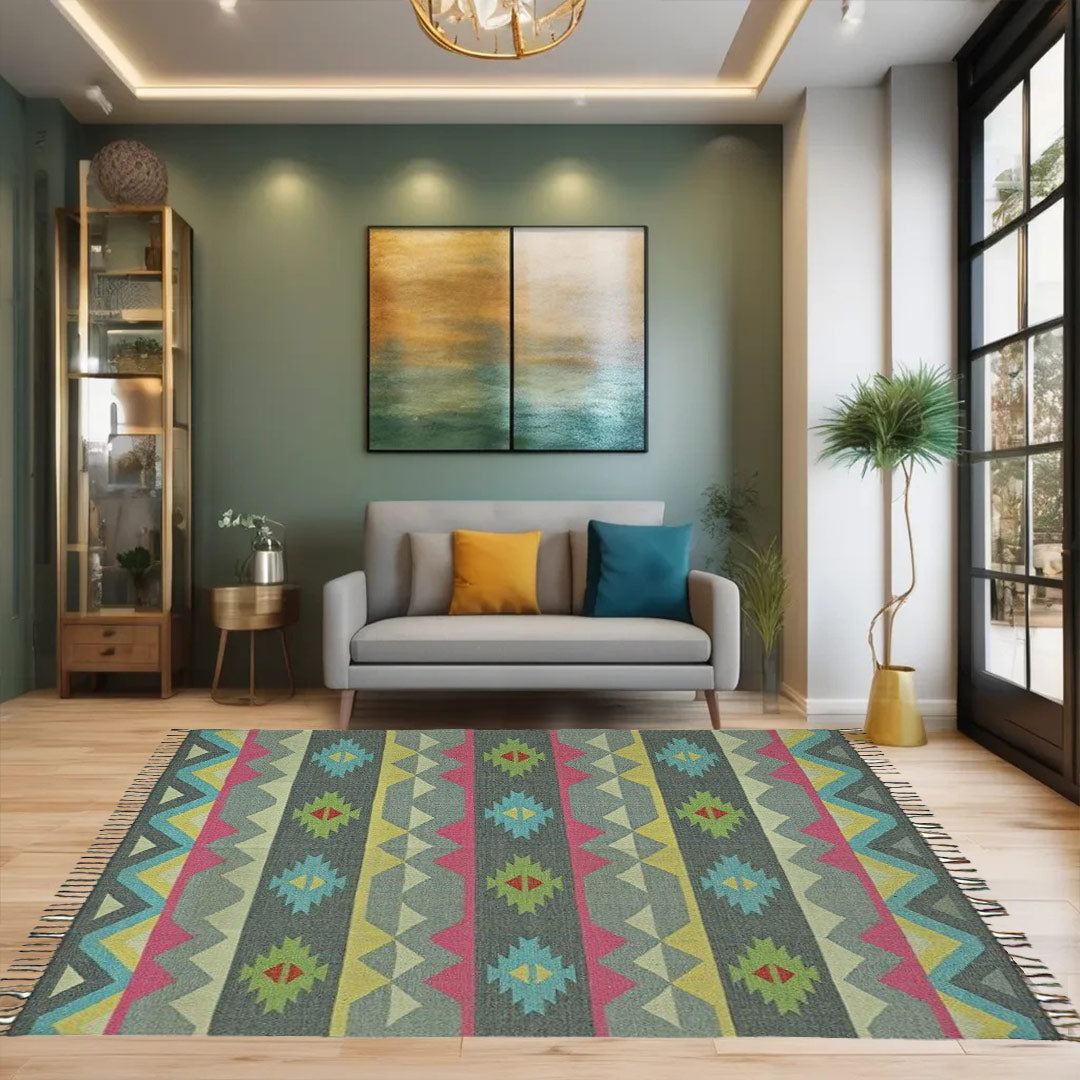 Harmony In Hues Handknotted Cotton Flat Weave.