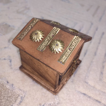 Handcrafted Wooden Coaster Set with Brass Inlay & Hut-Shaped Holder