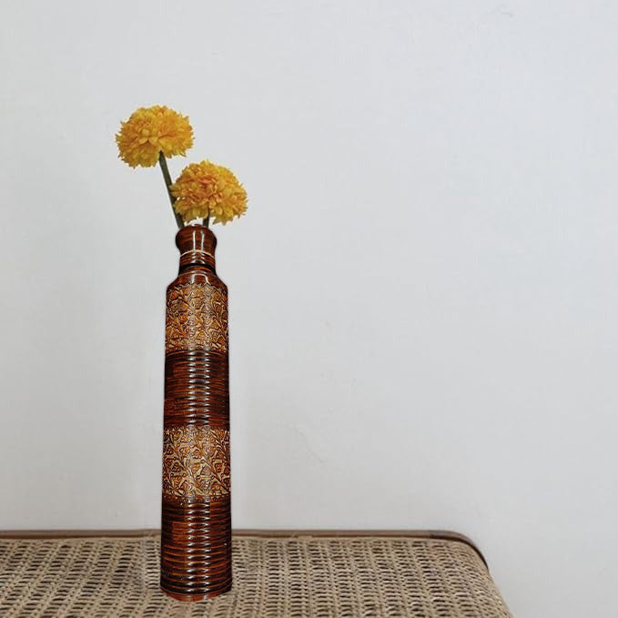 Intricately Carved Wooden Vase with Textured Detailing